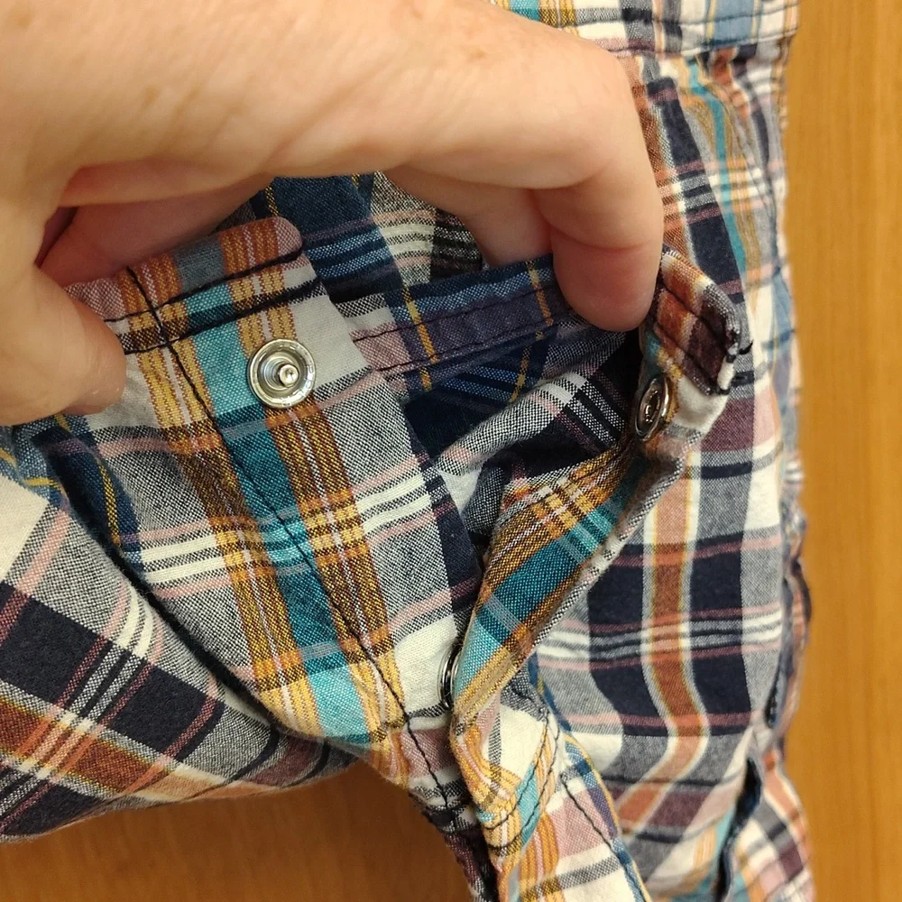 OshKosh B'gosh Kids Plaid Shorts Overalls Blue, Maroon, Mustard, Teal And Cream
